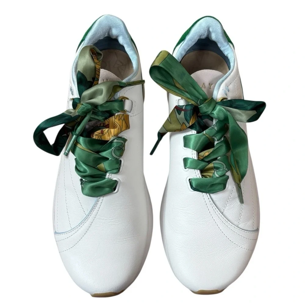 Saysh Two Leather Athletic Shoes Women’s Size US 7 Satin Laces White & Green